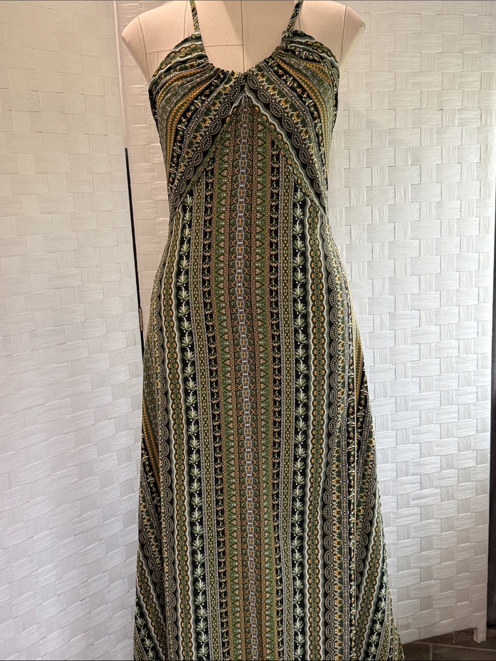 Olive Green Striped Maxi Dress - Sleeveless Summer Dress